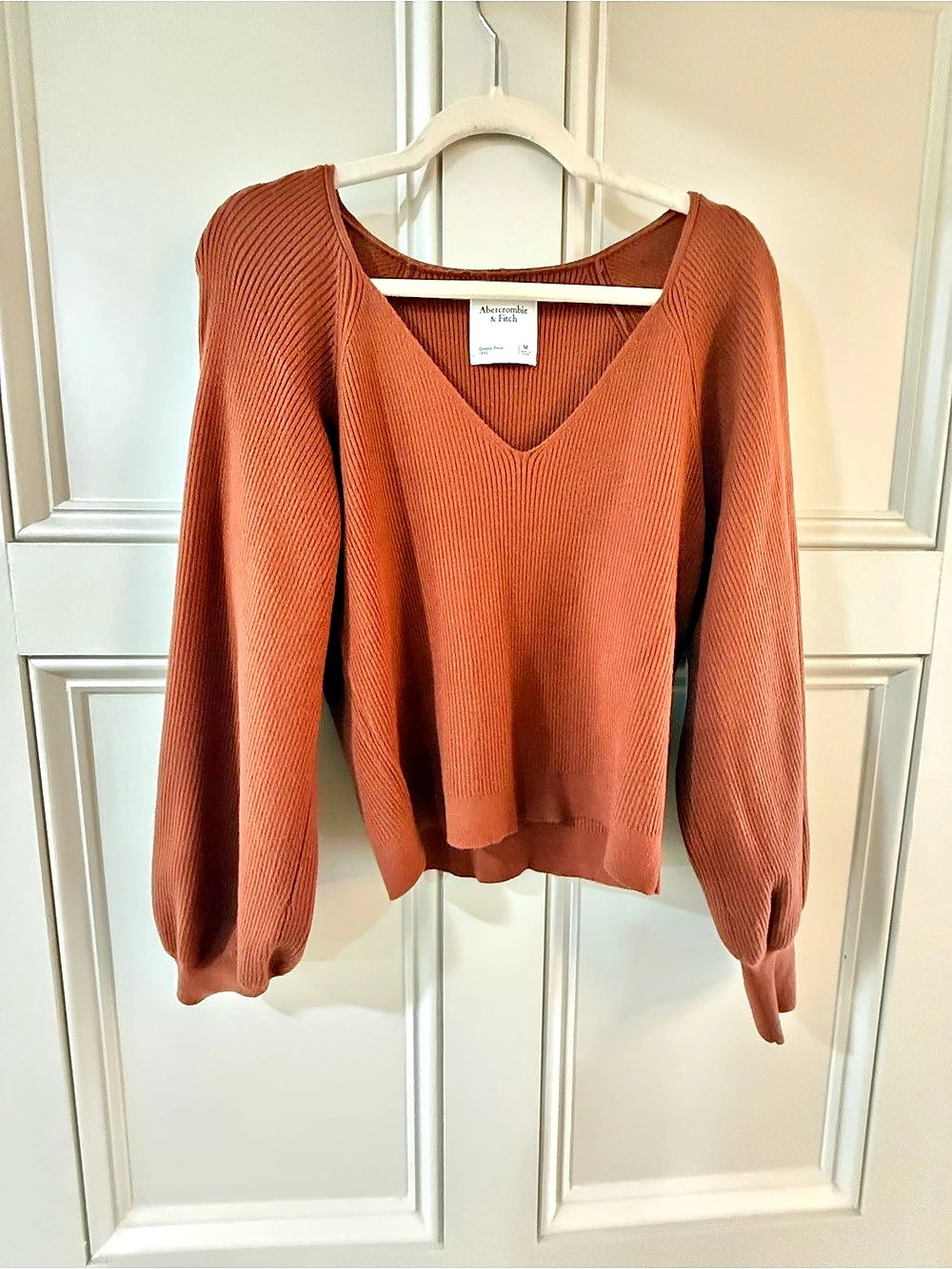 Abercrombie & Fitch V-Neck Ribbed Sweater in Brown Medium Like New